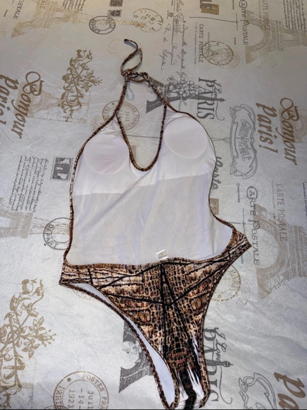 Womens One-Piece Swimsuit in Brown Animal Print - Picture 2 of 2